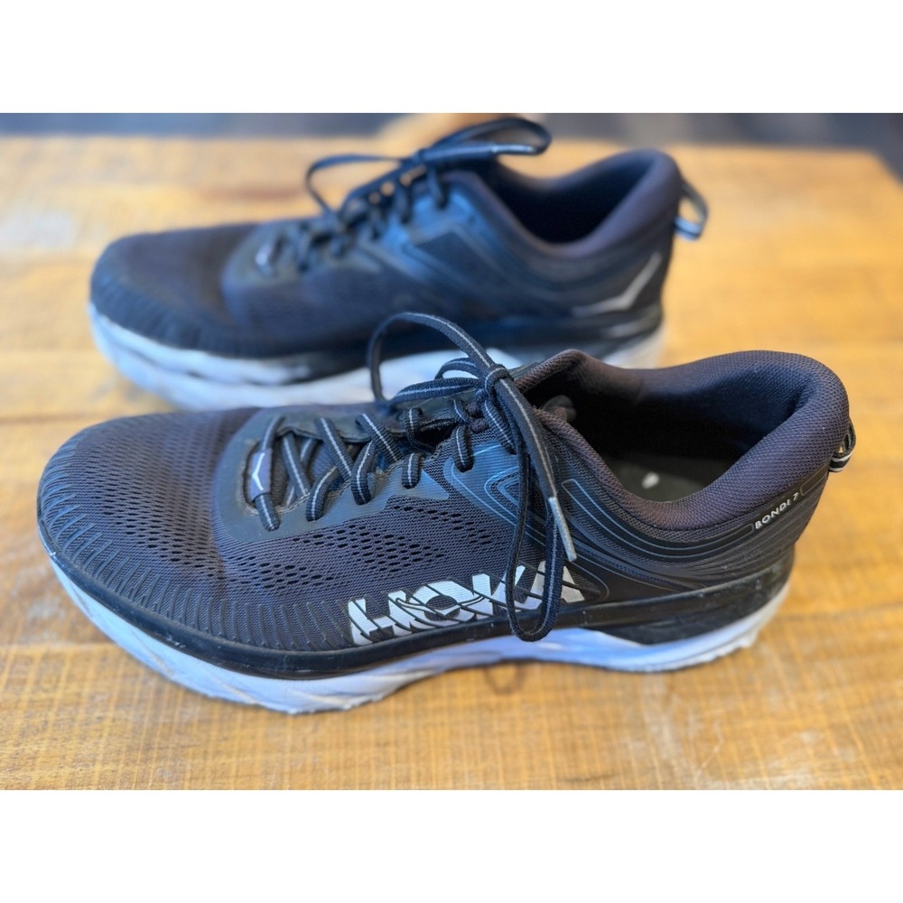 Hoka One One Bondi 7 1110518-BWHT Men's11.5Running Sheos Black Athletic Sneakers
